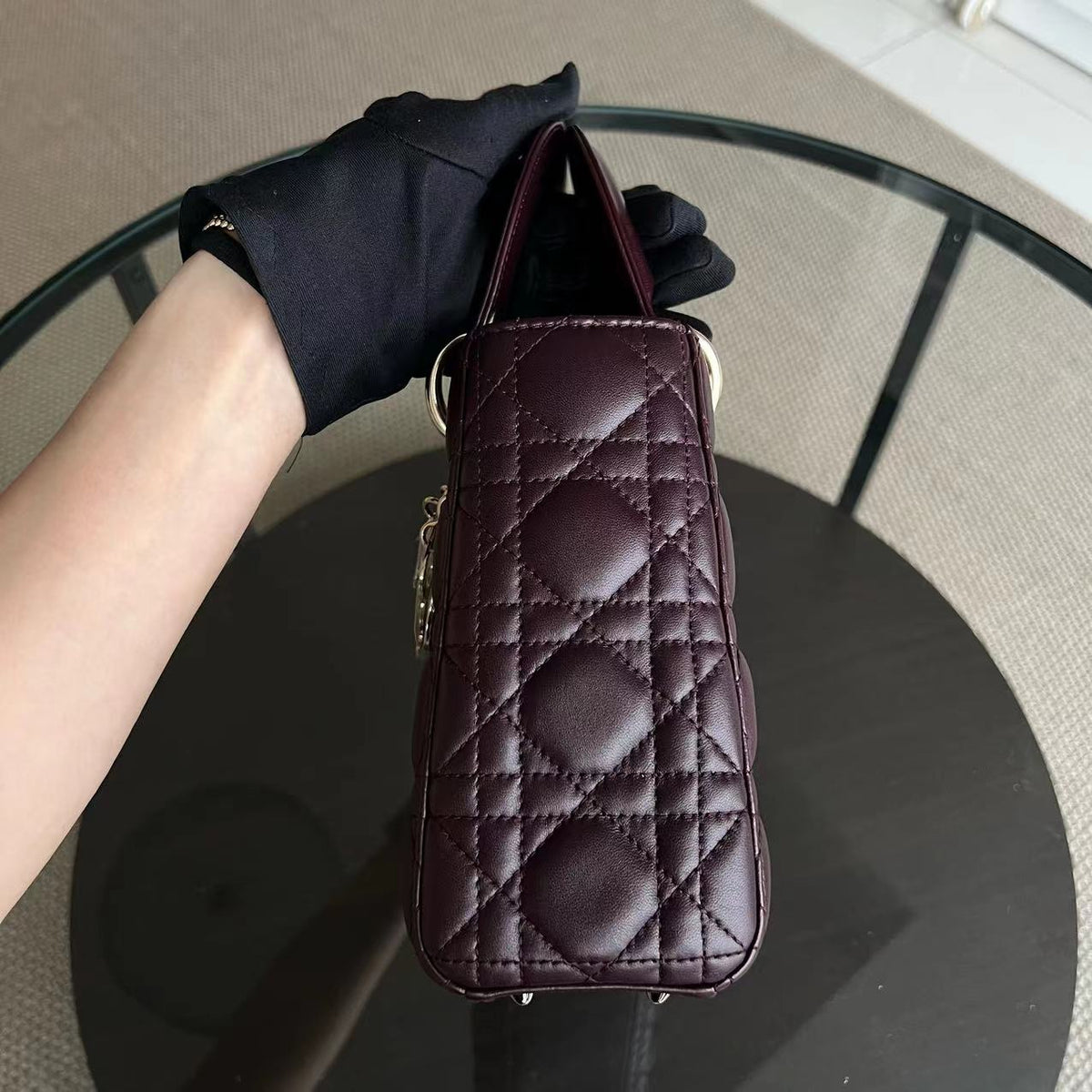 My Lady Small Cannage Lambskin Burgundy Red My ABC Charm Badge GHW