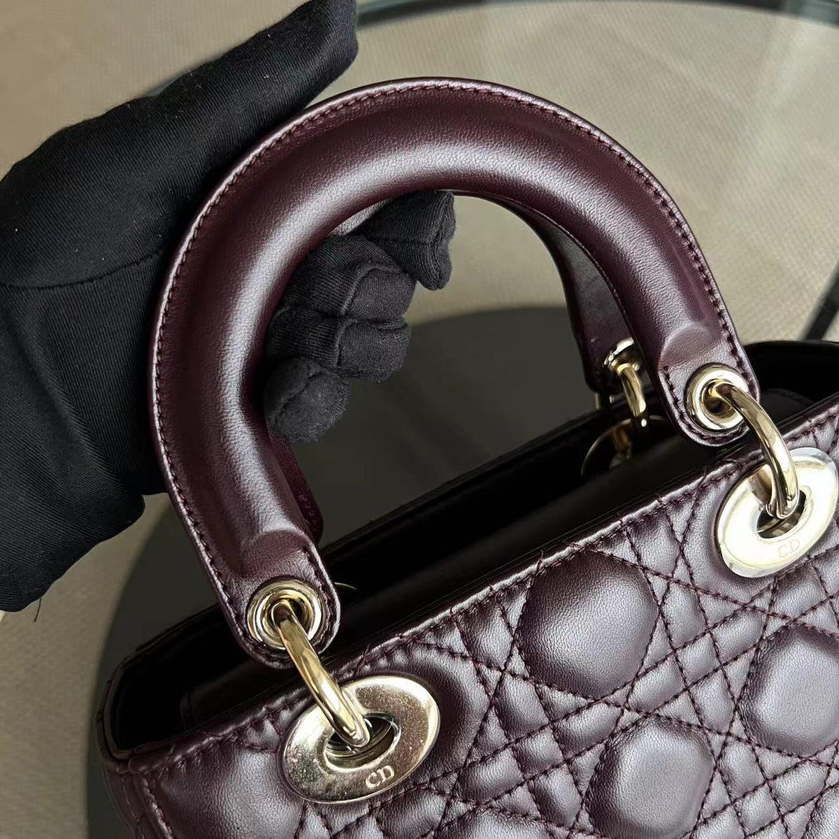 My Lady Small Cannage Lambskin Burgundy Red My ABC Charm Badge GHW