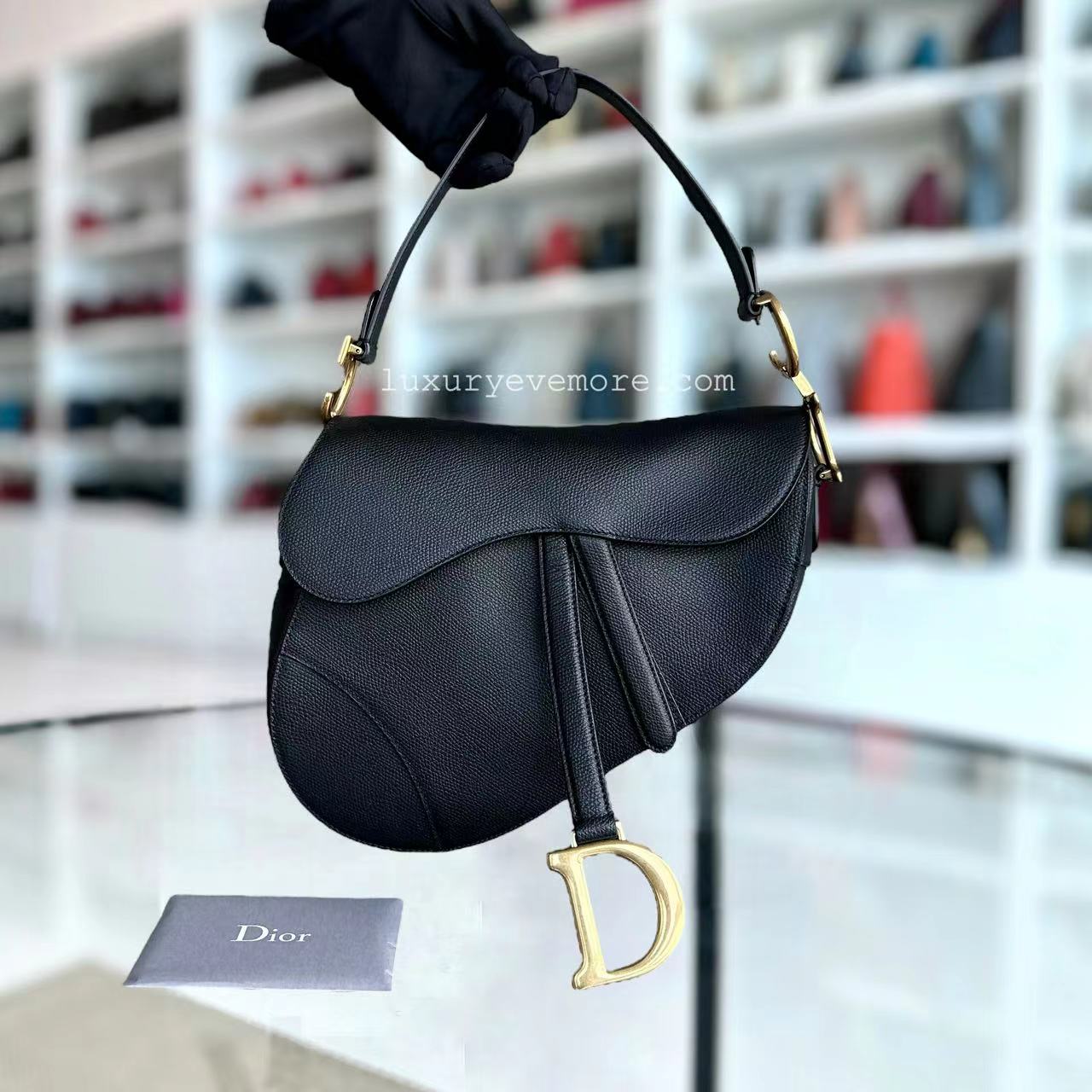 Dior Saddle Medium - 25CM Grained Calfskin Black Golden Hardware