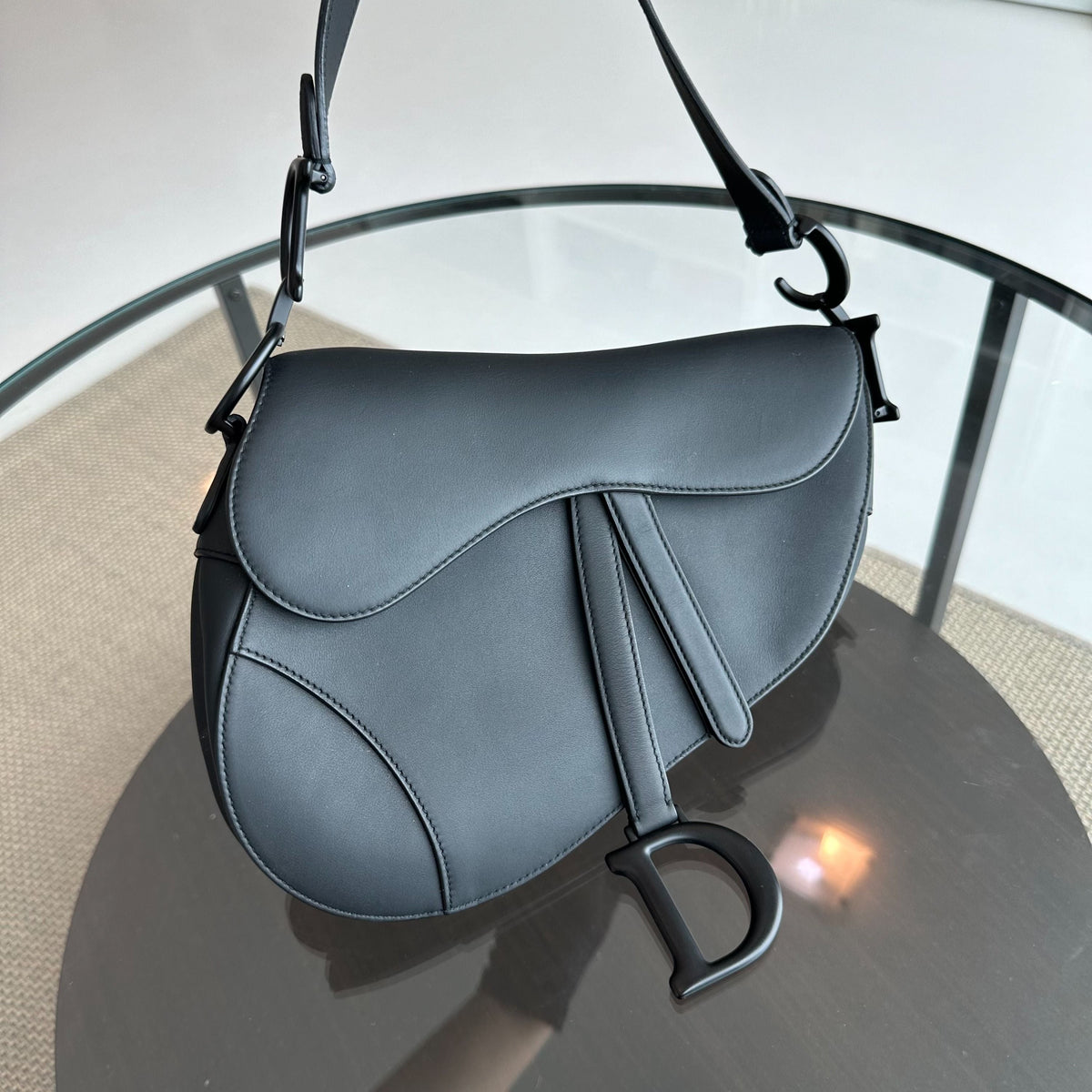 Saddle Medium All Black Classic Lambskin BHW