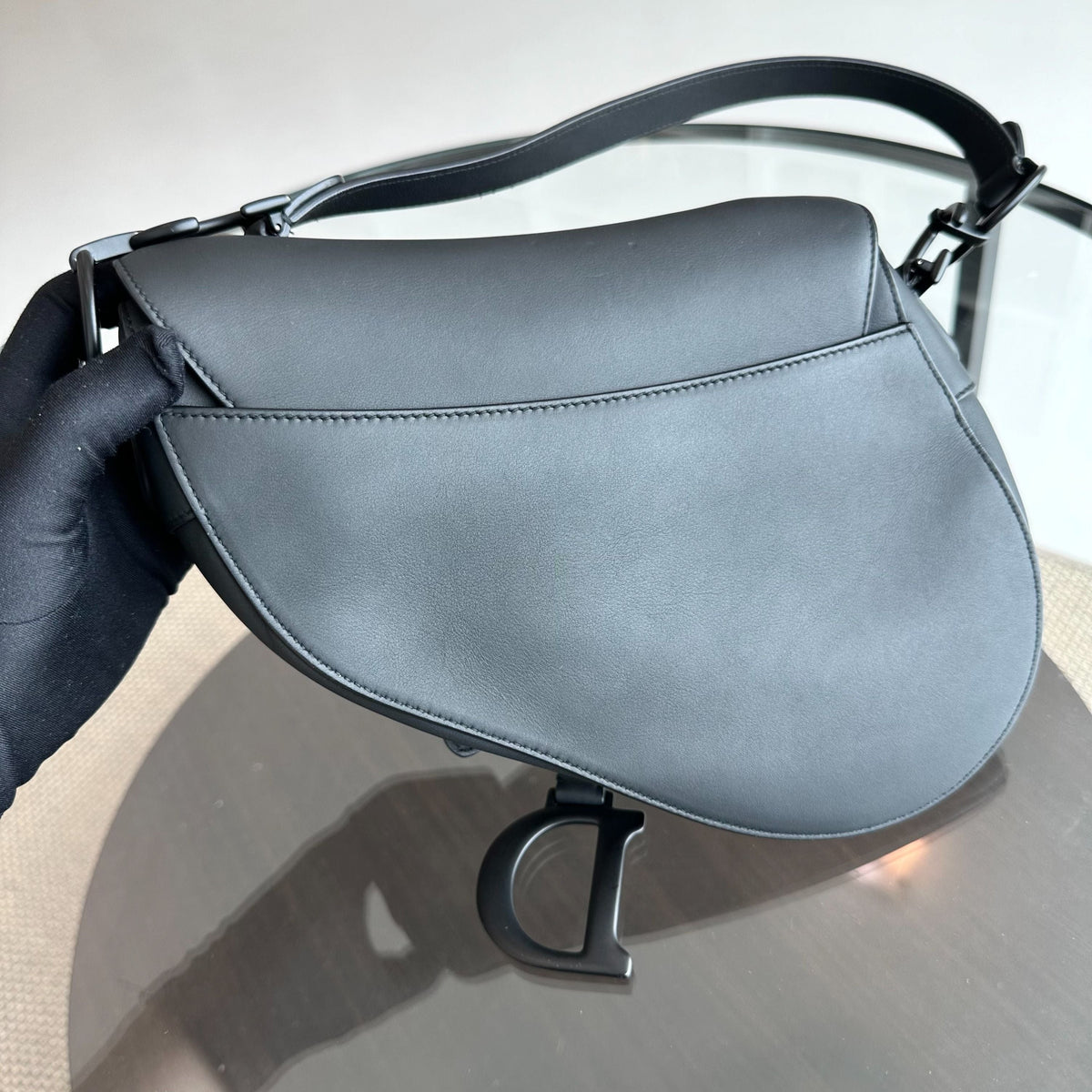 Saddle Medium All Black Classic Lambskin BHW