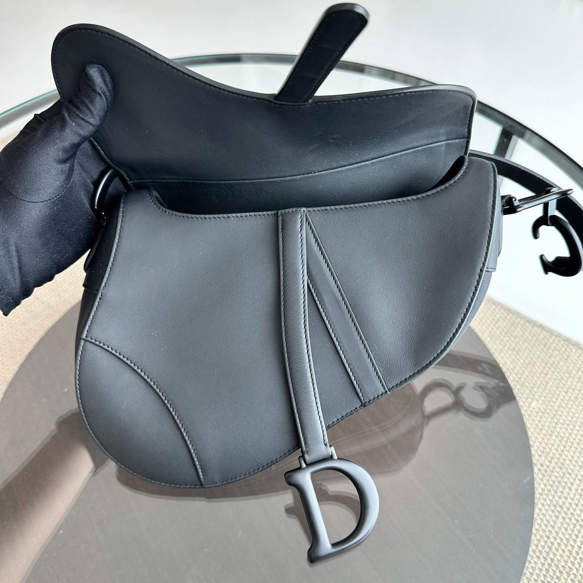 Saddle Medium All Black Classic Lambskin BHW