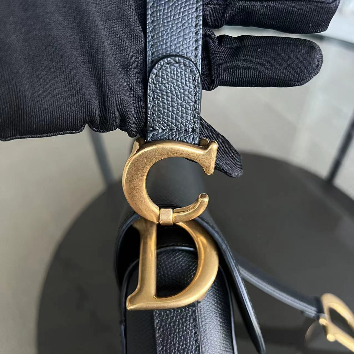 Saddle Medium Grained Calfskin Black Golden Hardware