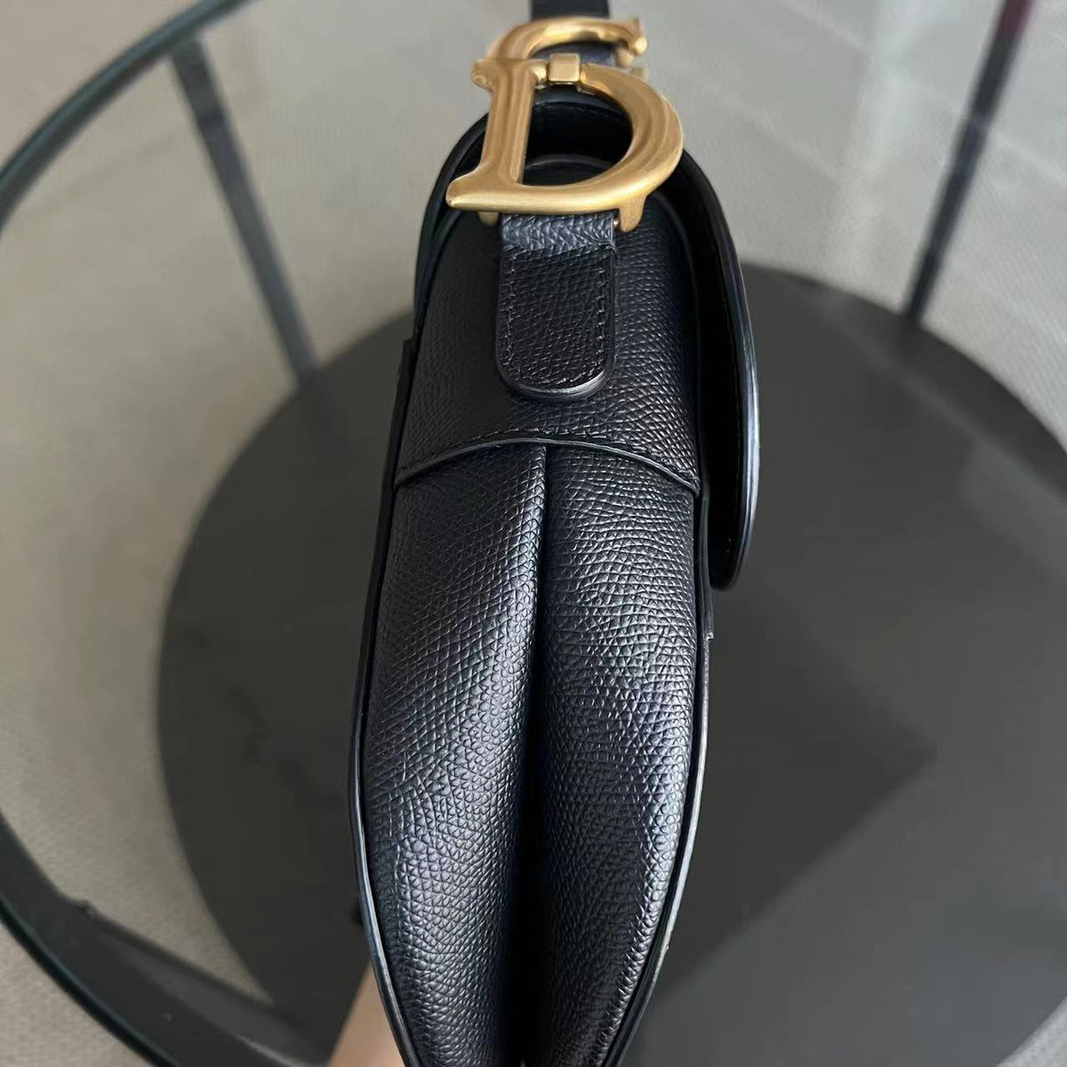 Saddle Medium Grained Calfskin Black Golden Hardware