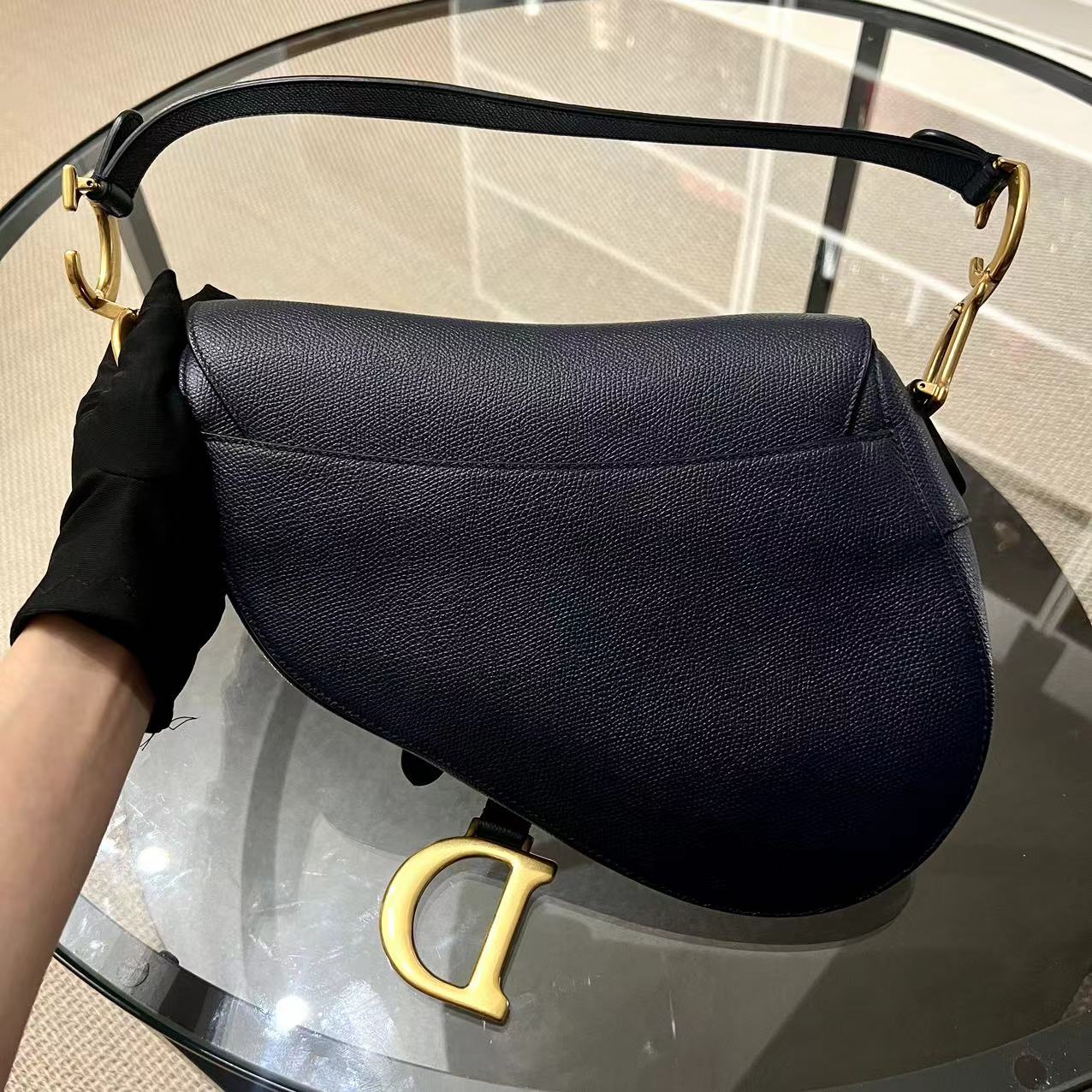 Dior Saddle Medium Grained Calfskin Dark Blue Golden Hardware