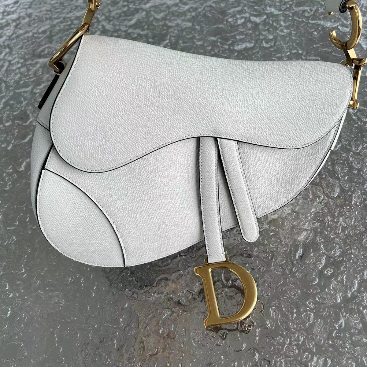 Saddle Medium Grained Calfskin White Golden Hardware