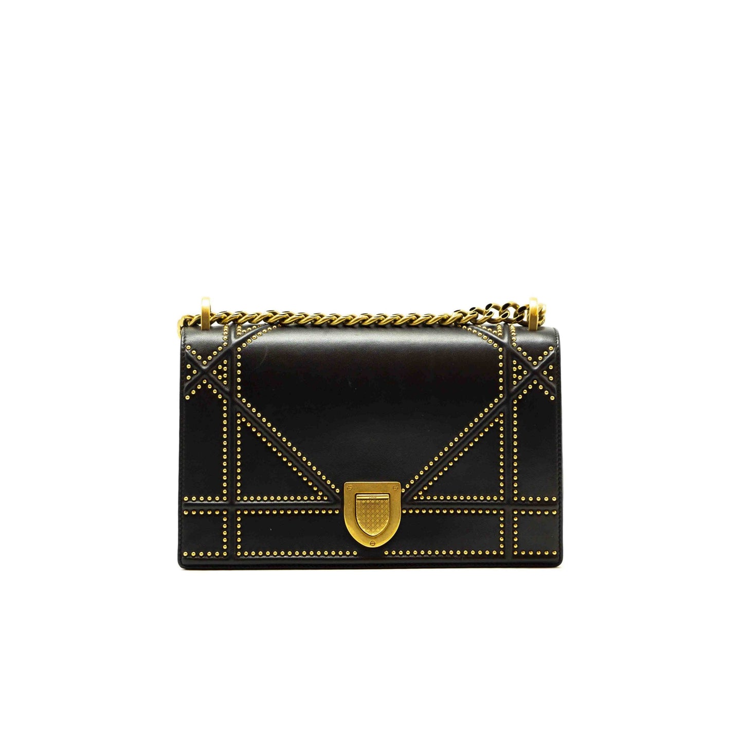 Dior Black Leather Medium Studded Diorama Shoulder Bag