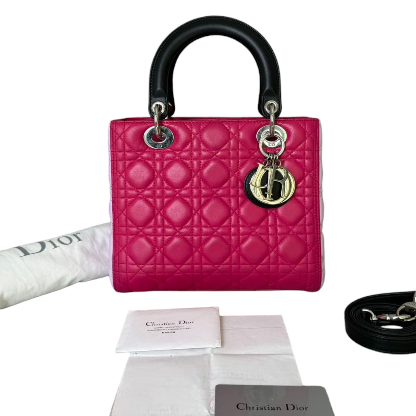 Tri-Color Lady Dior Medium Lambskin Purple Dark Pink Black SHW