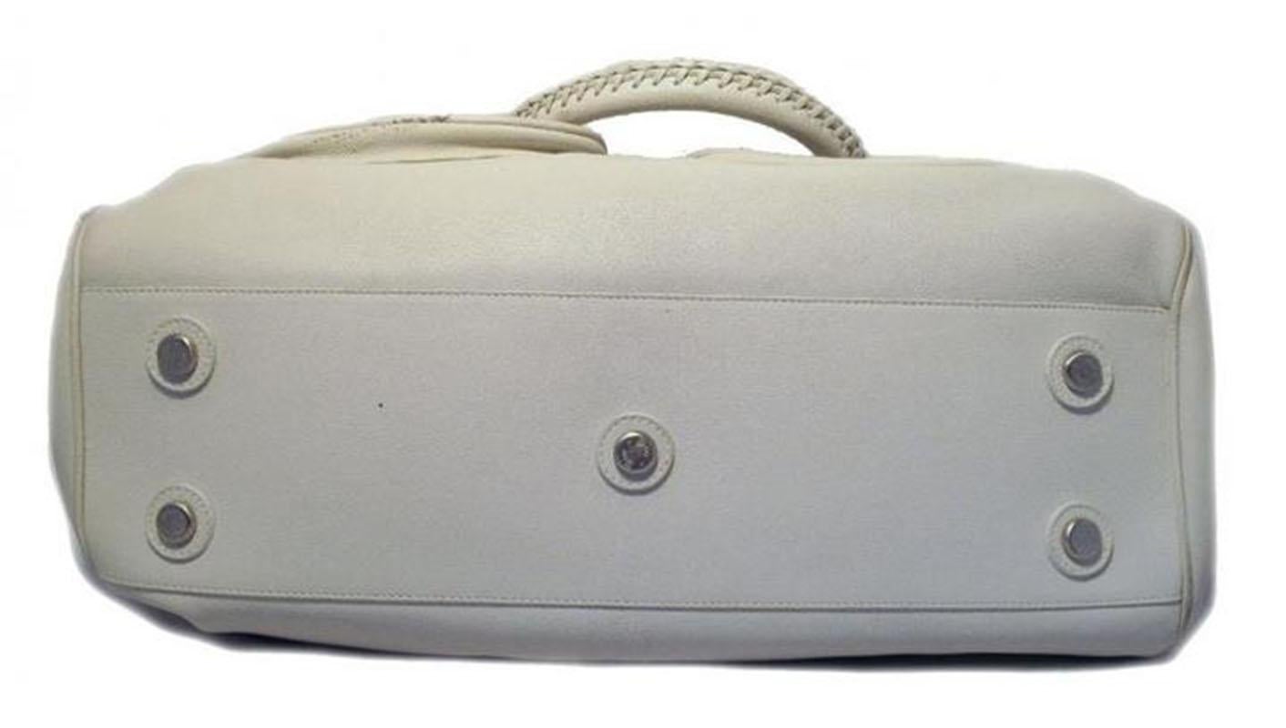 CHRISTIAN DIOR White Leather Shoulder Shopper Bag