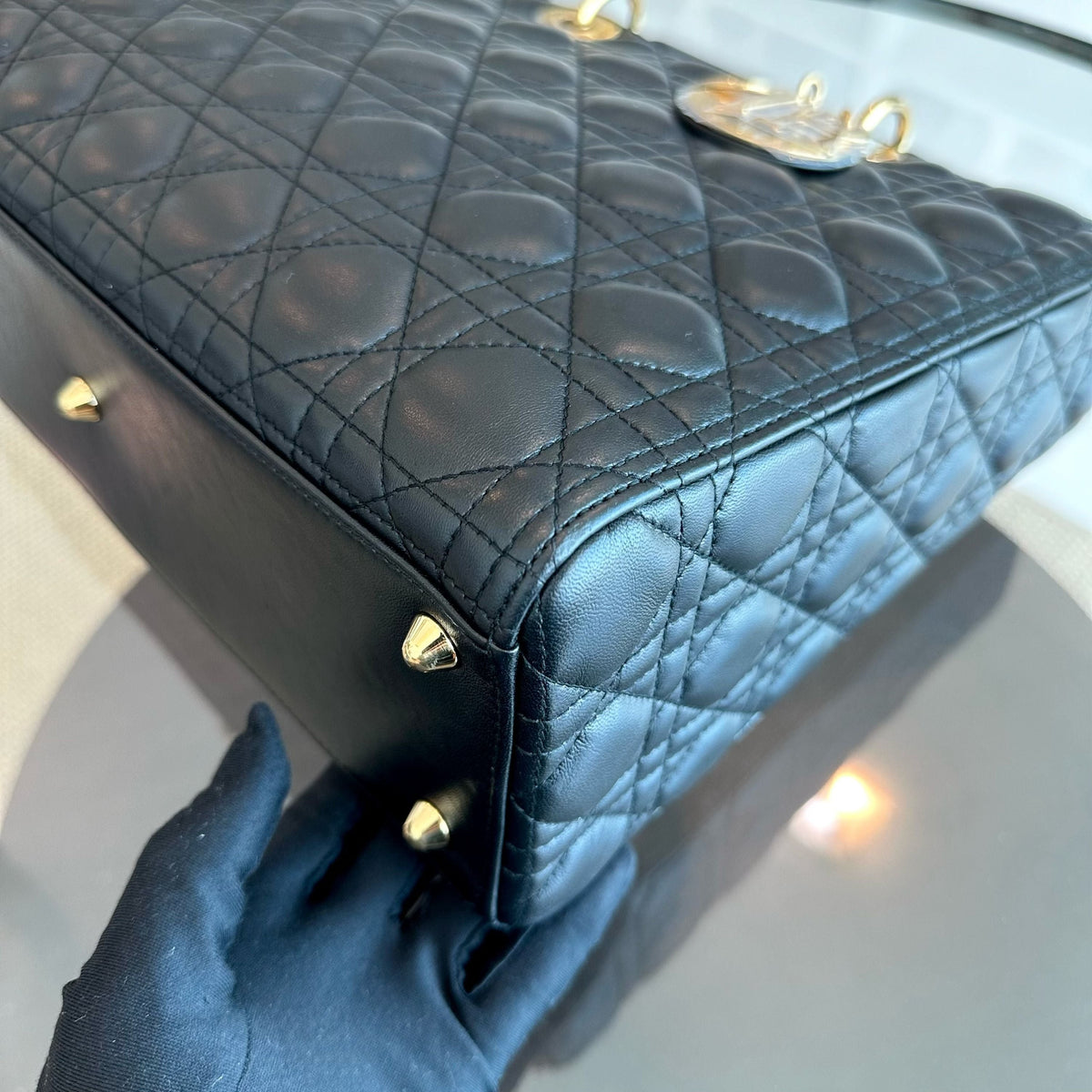 Lady Large Lambskin Cannage Black GHW