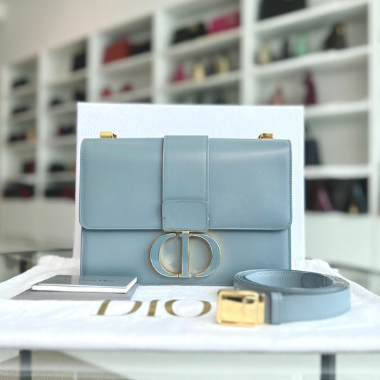 Montaigne 30 Calfskin Medium Haze Blue Shoulder Bag