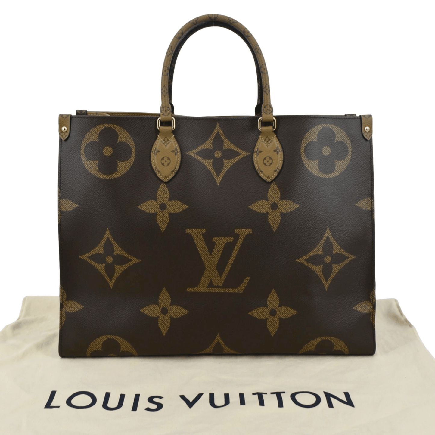 LOUIS VUITTON Onthego GM Giant Monogram Canvas Tote Shoulder Bag Brown