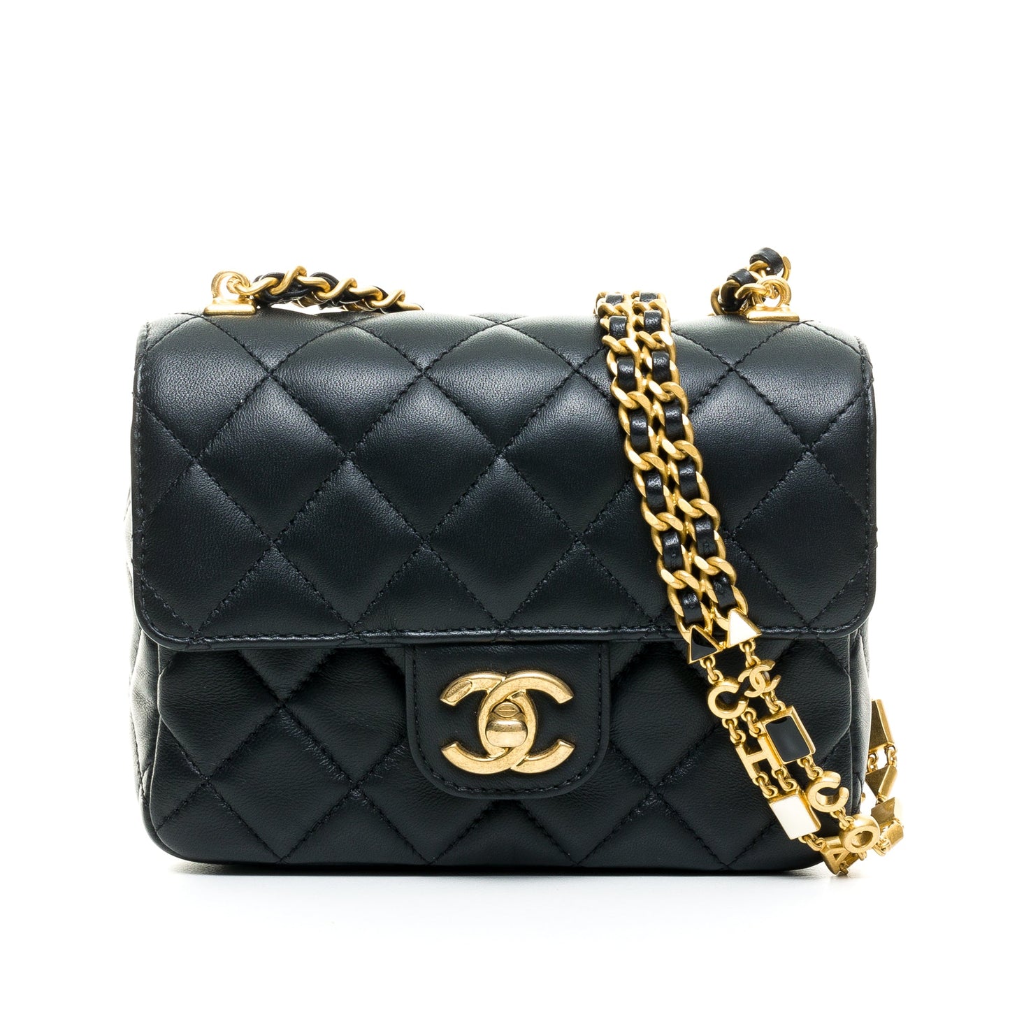 Flap Chain Black Crossbody Bag in Lambskin, Gold hardware