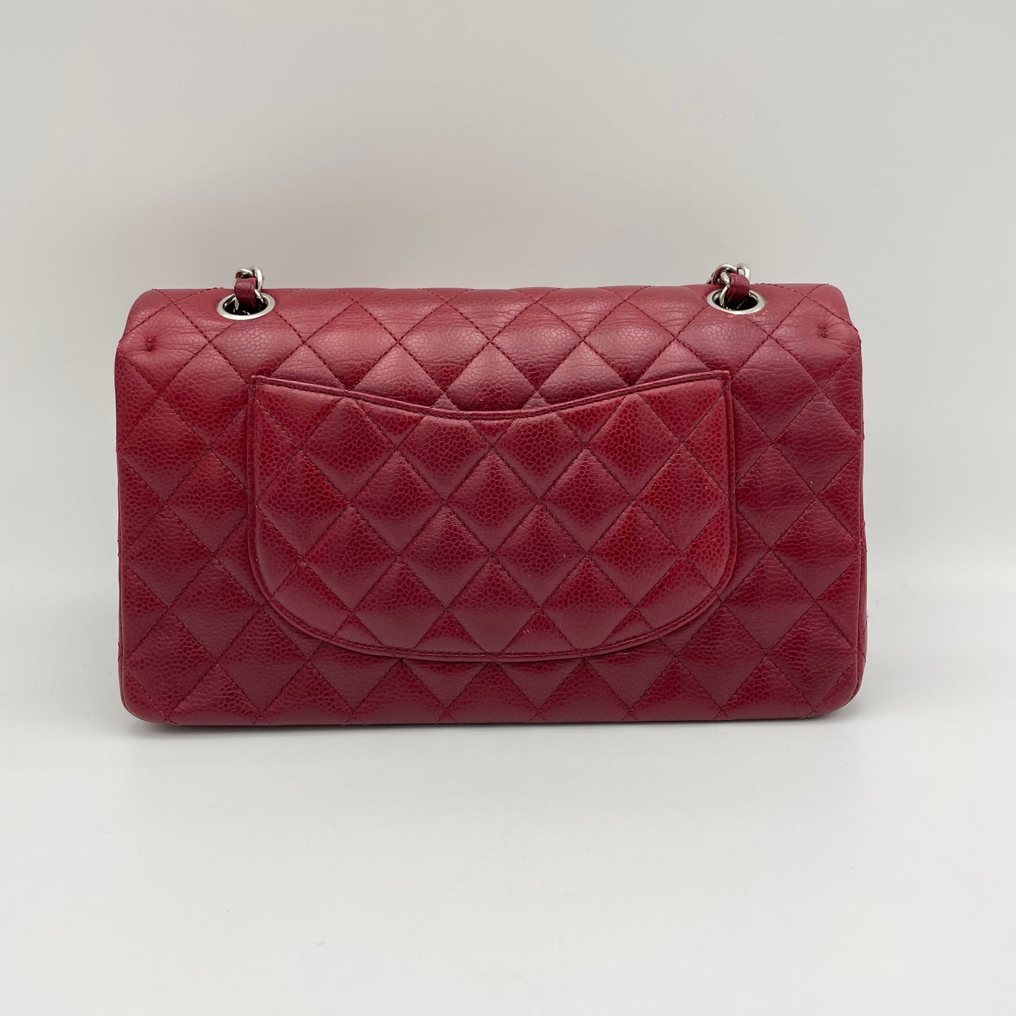 Classic Double Flap Medium Red Shoulder Bag in Caviar Leather, Silver hardware