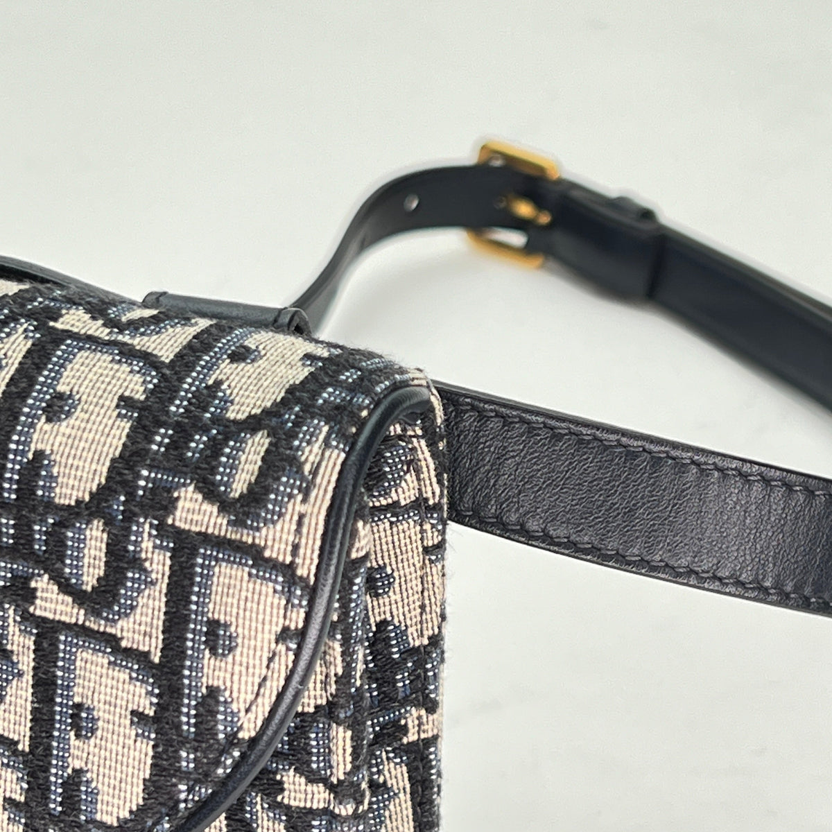 Saddle Mini Navy Belt Bag in Jacquard, Gold hardware