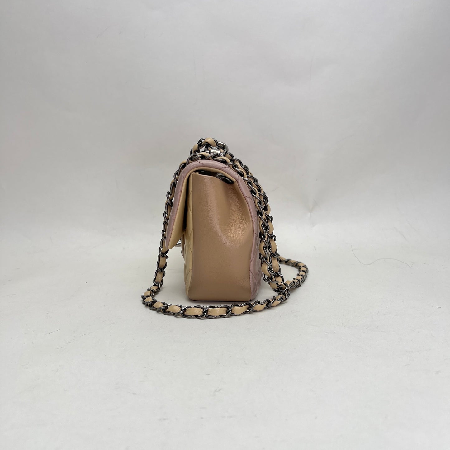 Timeless Classic Flap Beige Shoulder Bag in Lambskin, Ruthenium hardware
