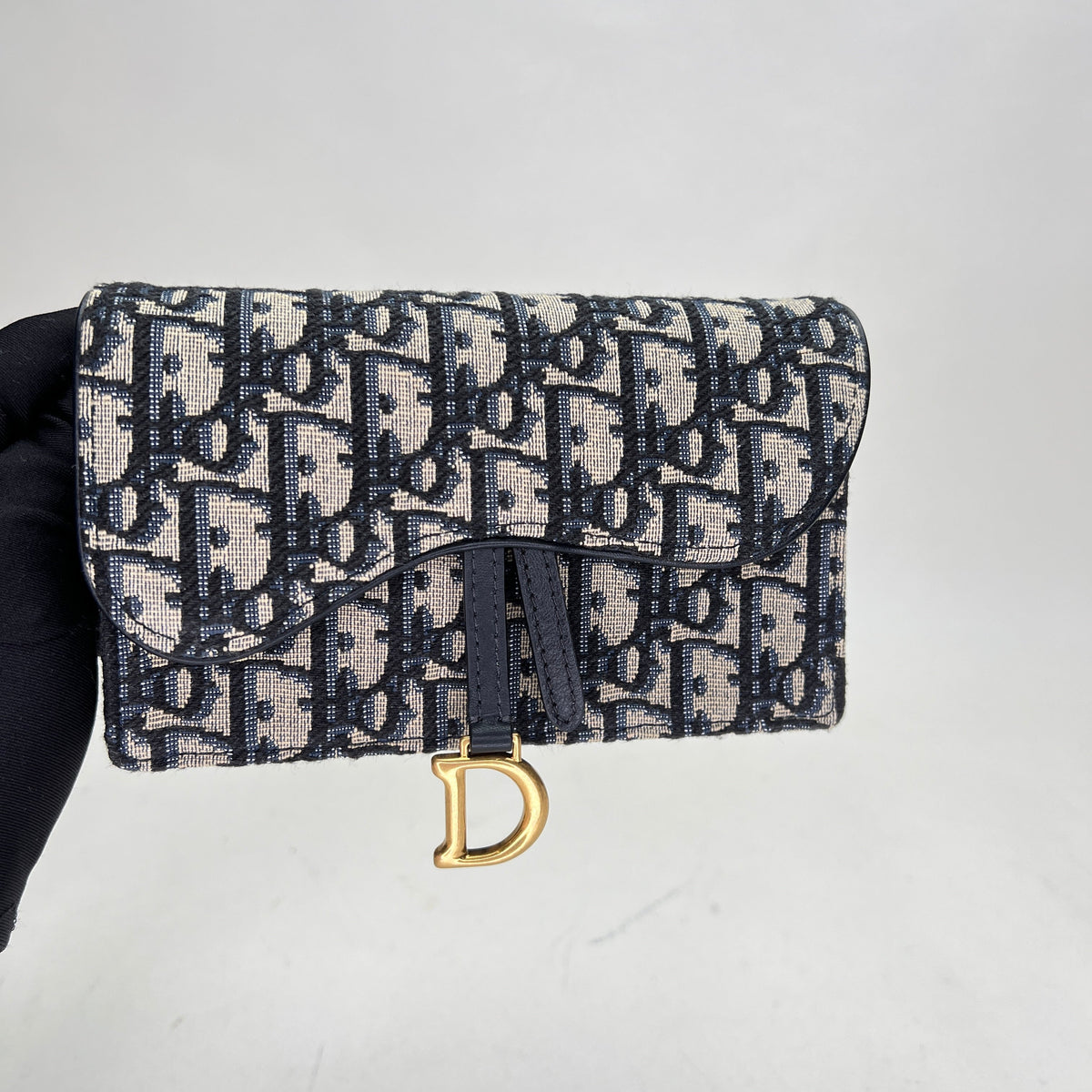 Oblique Saddle Navy Belt Bag in Jacquard, Gold hardware
