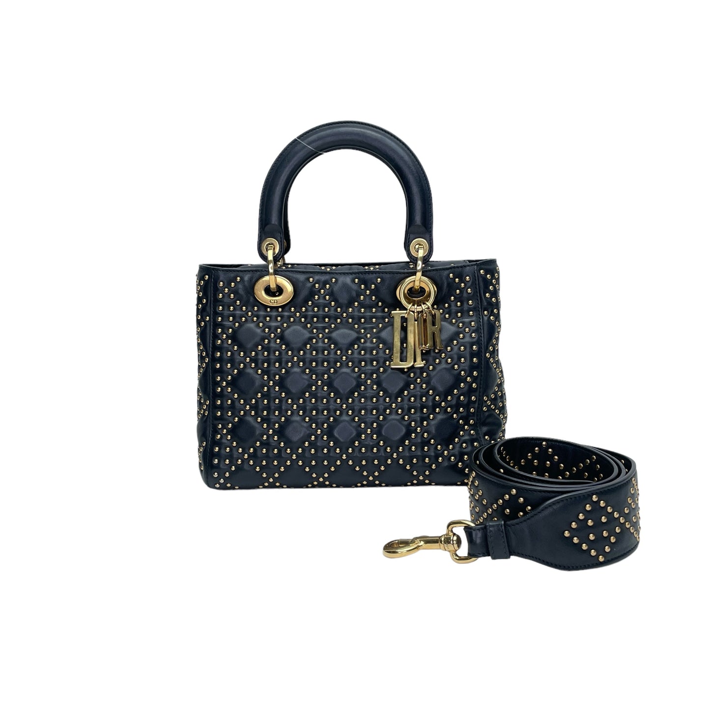 Lady Dior Medium Black Top Handle Bag in Lambskin, Gold hardware