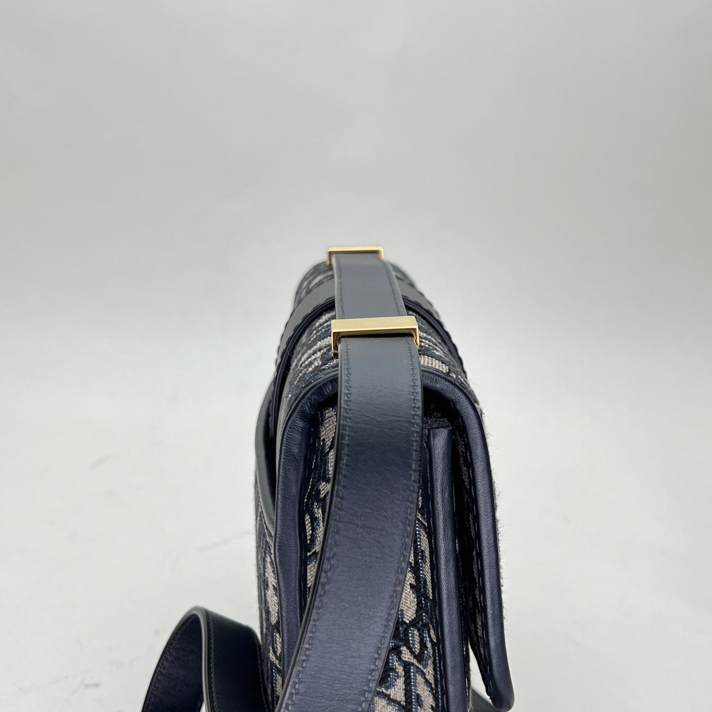 30 Montaigne Navy Shoulder Bag in Jacquard, Gold hardware