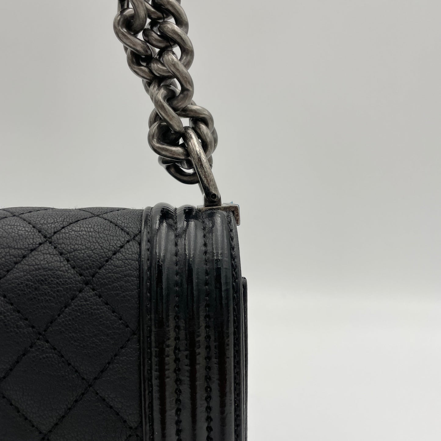 Boy Old Medium Black Shoulder Bag in Goat Leather, Ruthenium hardware