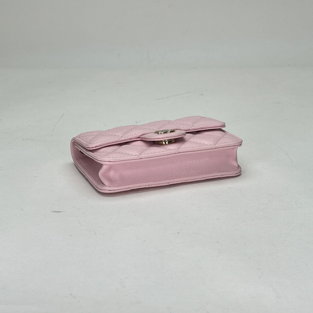 Classic Flap Chain Mini Pink Card Holder in Caviar Leather, Gold hardware