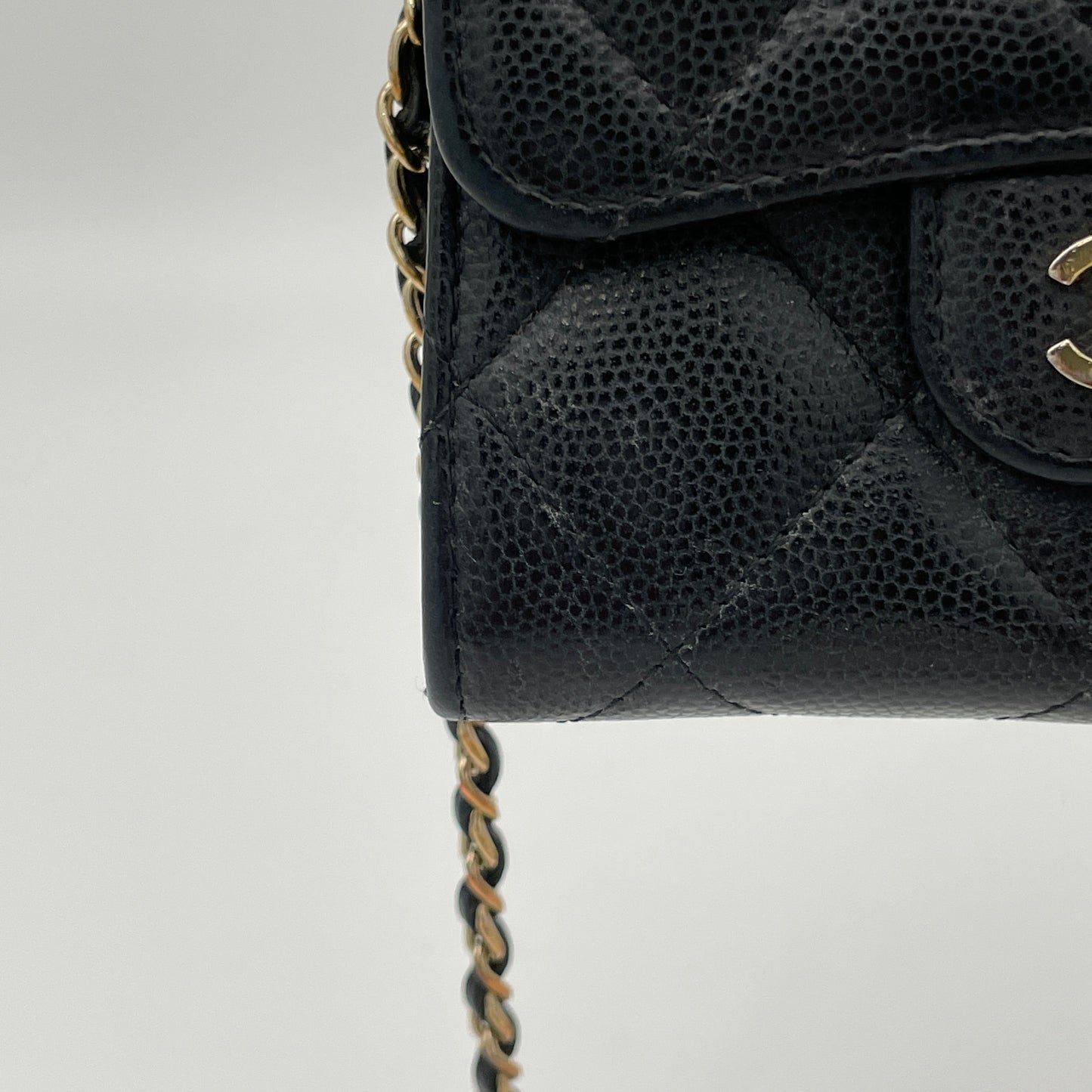 MATELASSE QUILTED Black Wallet on Chain in Caviar Leather, Gold hardware