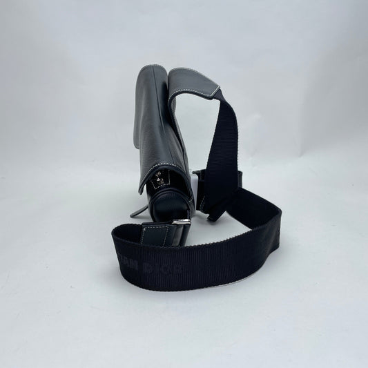 Saddle One Size Black Shoulder Bag in Calfskin, Silver hardware