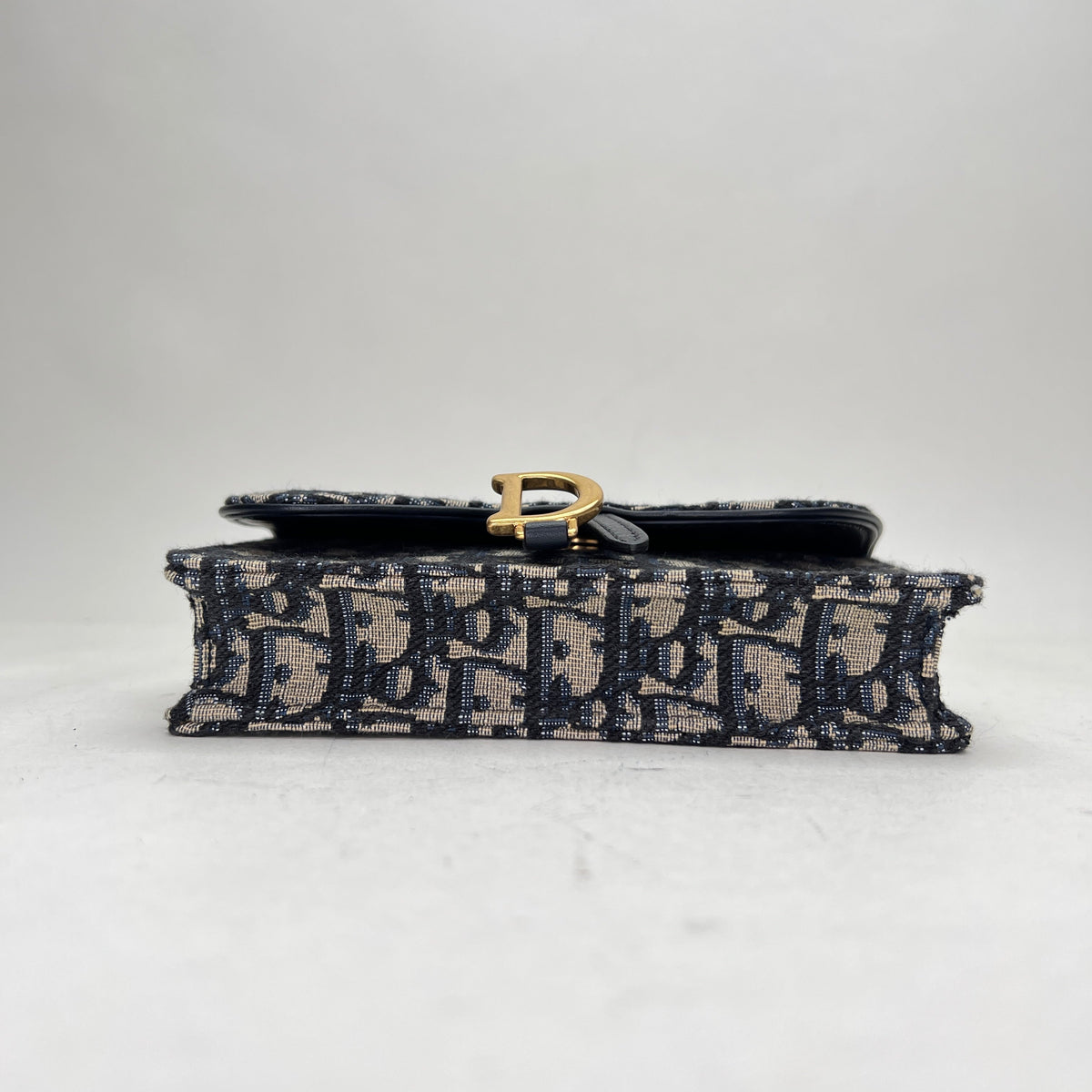 Oblique Saddle Navy Belt Bag in Jacquard, Gold hardware