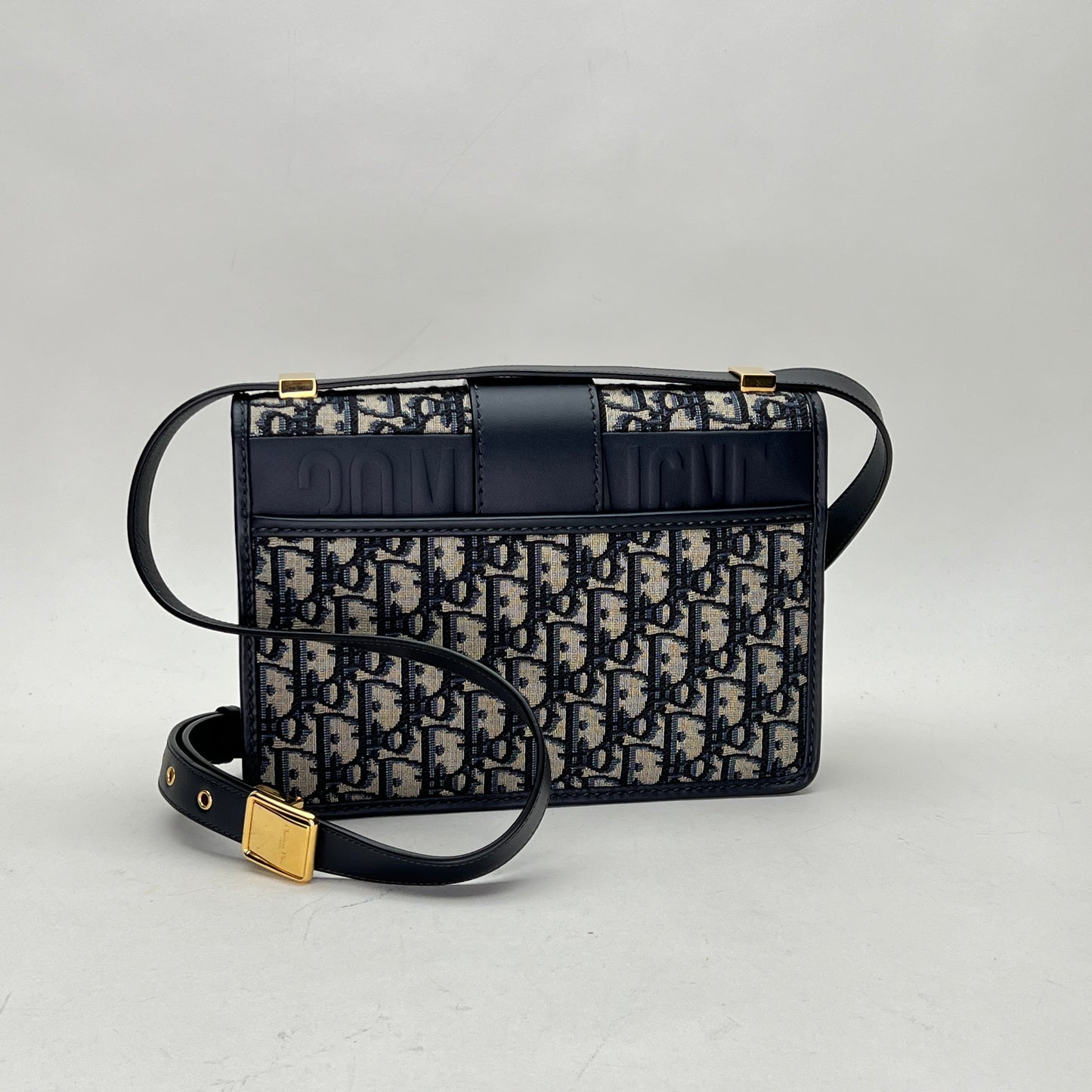 30 Montaigne Navy Shoulder Bag in Jacquard, Gold hardware
