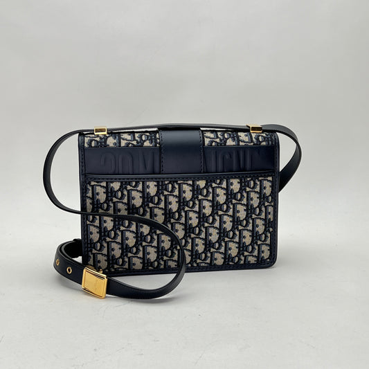 30 Montaigne Navy Shoulder Bag in Jacquard, Gold hardware
