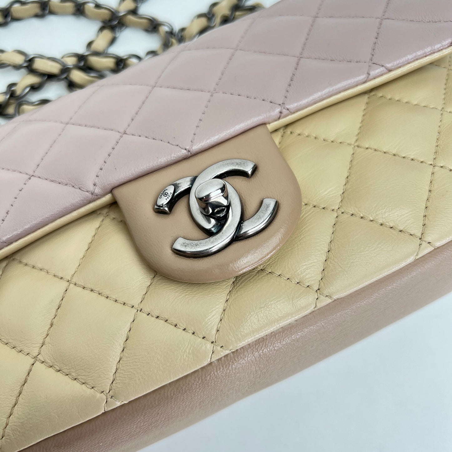 Timeless Classic Flap Beige Shoulder Bag in Lambskin, Ruthenium hardware