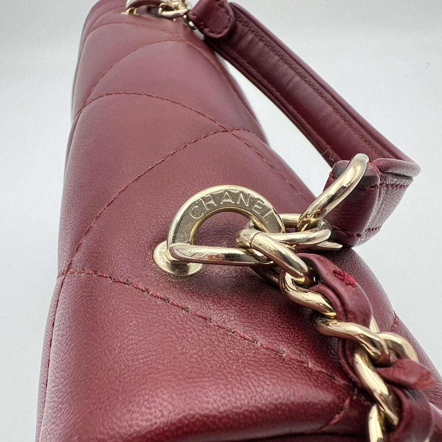 Easy Carry Flap Maroon Shoulder Bag in Lambskin, Gold hardware
