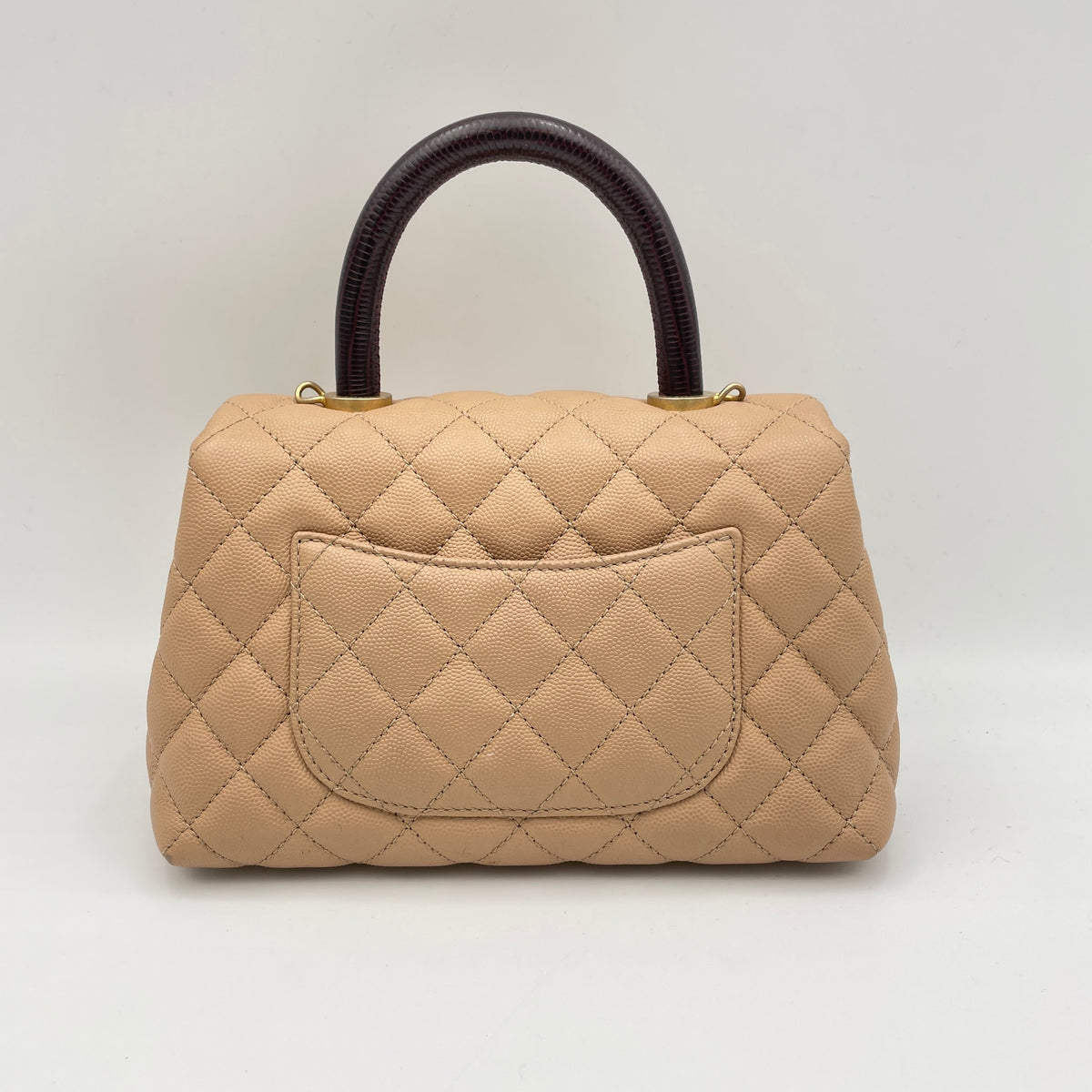 Coco Small Beige Top Handle Bag in Caviar Leather, Gold hardware