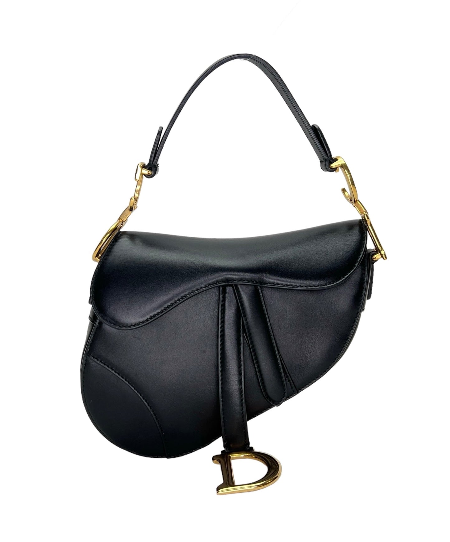 Saddle Mini Black Shoulder Bag in Calfskin, Gold hardware