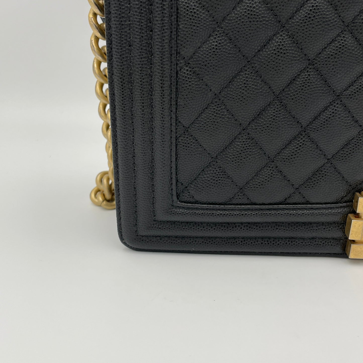 Boy Medium Black Crossbody Bag in Caviar Leather, Gold hardware