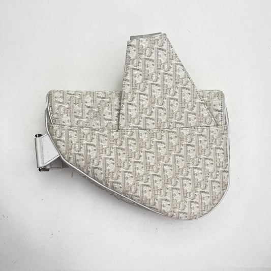 Oblique Saddle Classic White Crossbody Bag in Jacquard, Silver hardware