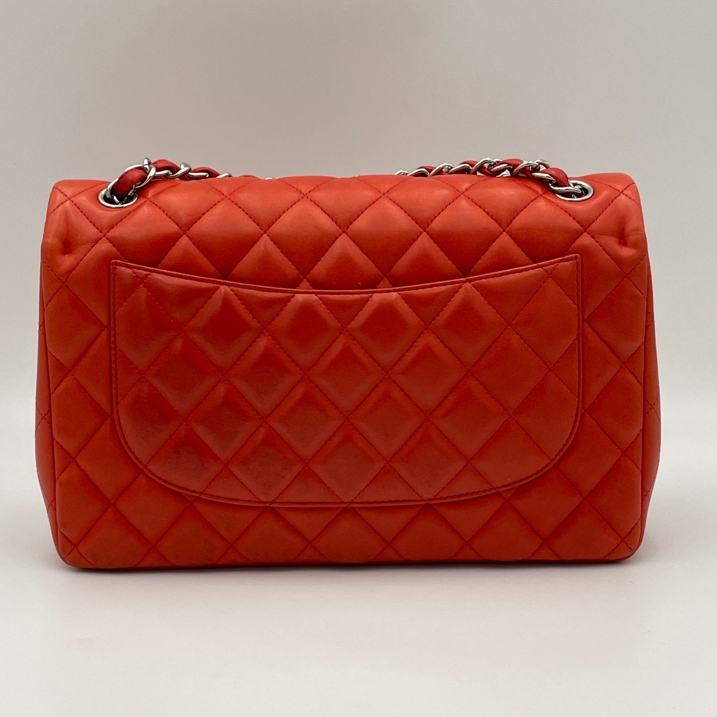 Classic Double Flap Jumbo Red Shoulder Bag in Lambskin, Silver hardware