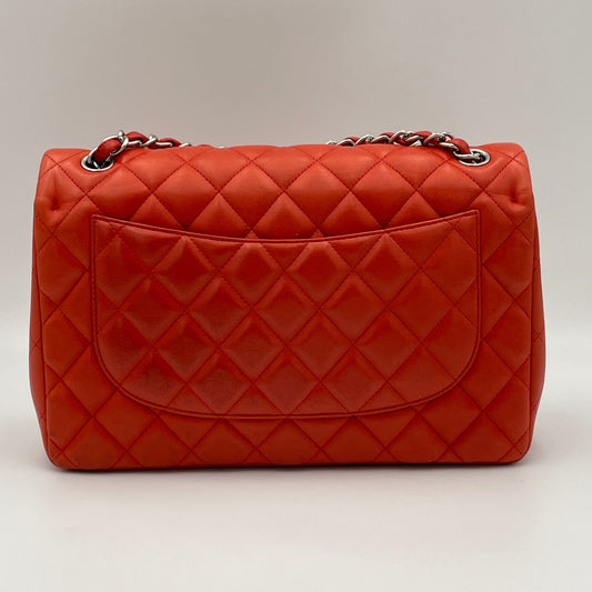 Classic Double Flap Jumbo Red Shoulder Bag in Lambskin, Silver hardware