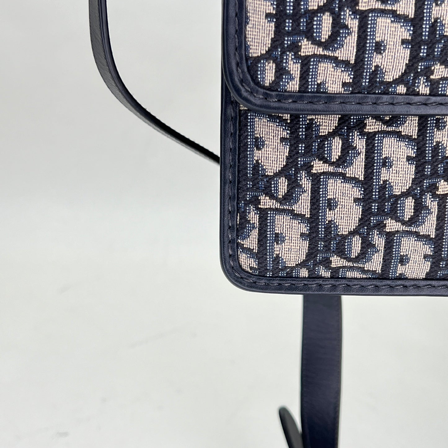 30 Montaigne Navy Shoulder Bag in Jacquard, Gold hardware