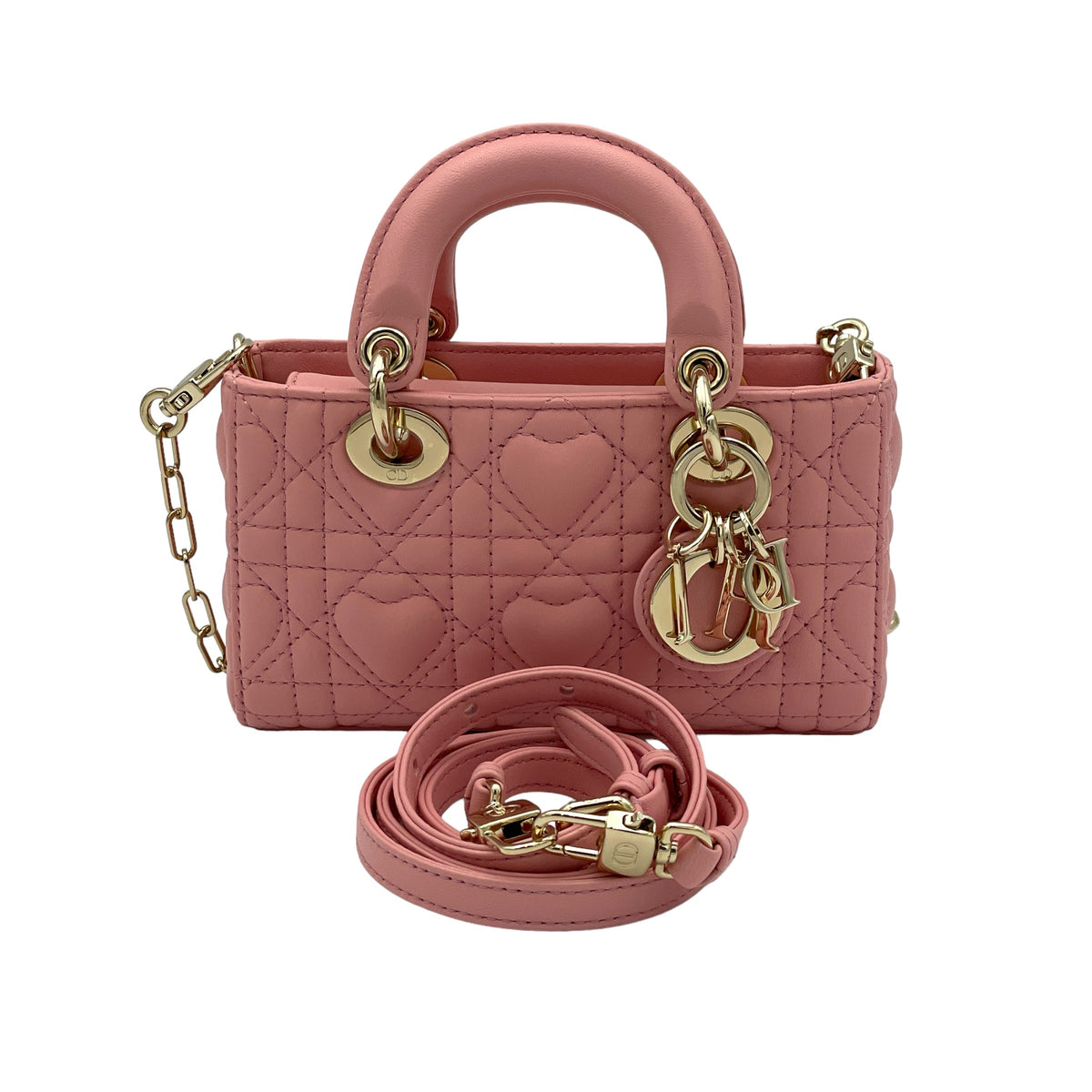 D-Joy Micro Pink Top Handle Bag in Lambskin, Light Gold hardware