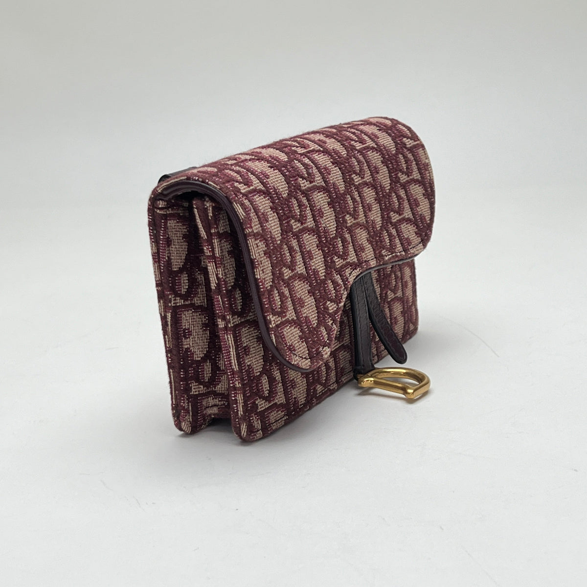 Oblique Saddle Maroon Belt Bag in Jacquard, Gold hardware