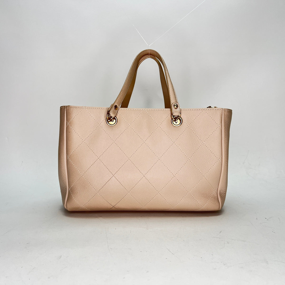 Stitched Shopping Beige Top Handle Bag in, Gold hardware