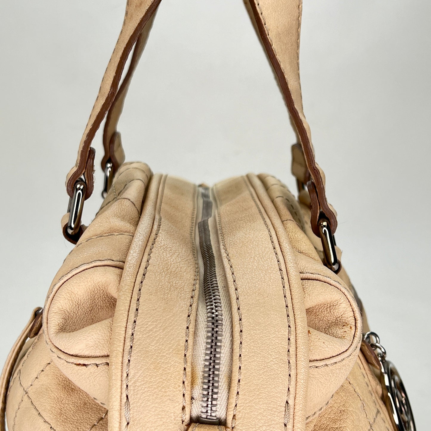 Vintage Chocolate Bar Boston Cream Shoulder Bag in Calfskin, Silver hardware