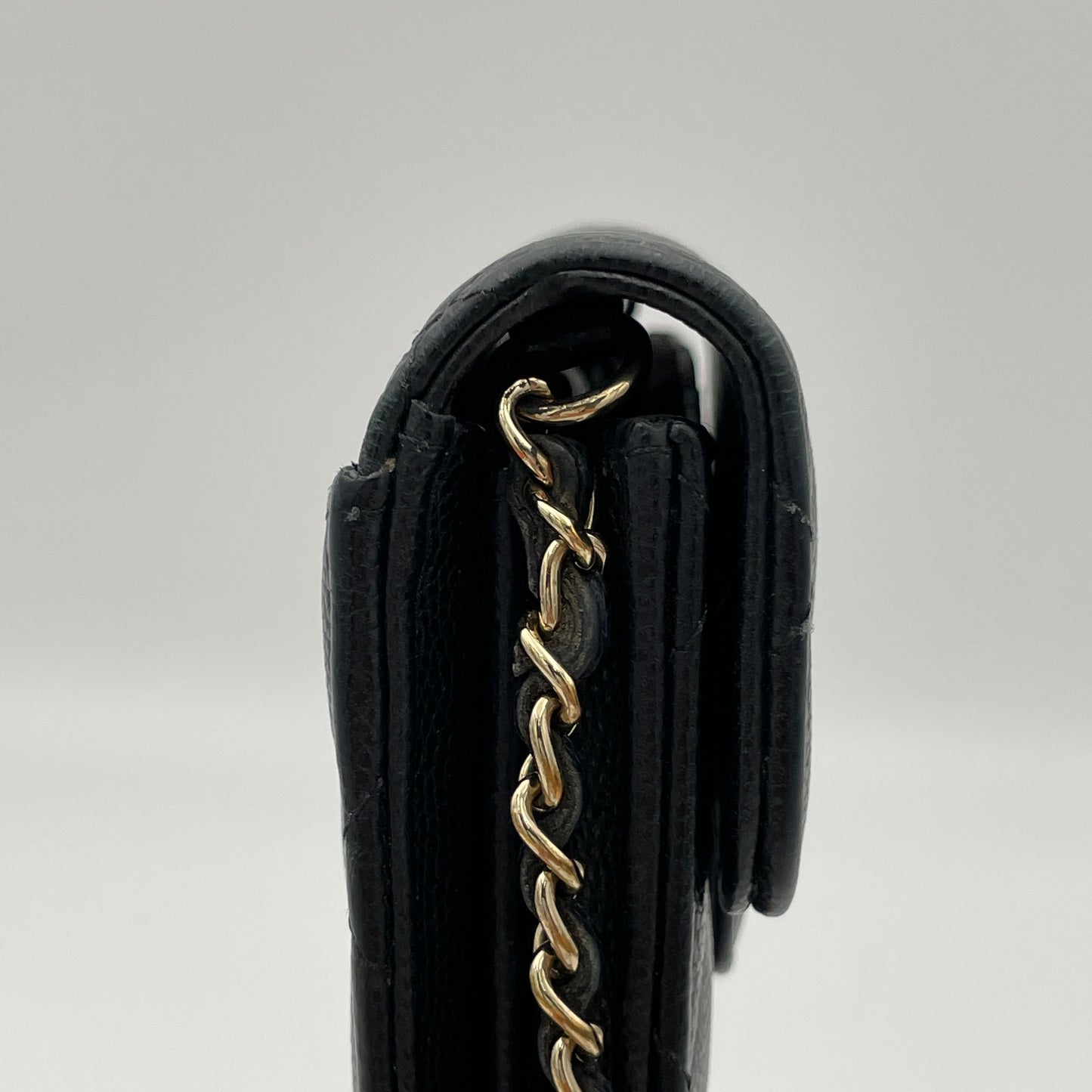 MATELASSE QUILTED Black Wallet on Chain in Caviar Leather, Gold hardware