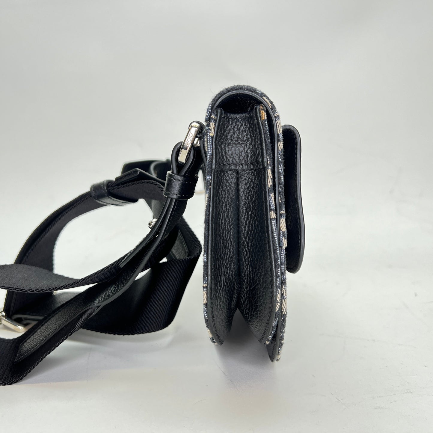 Saddle Navy Shoulder Bag in Jacquard, Gold hardware