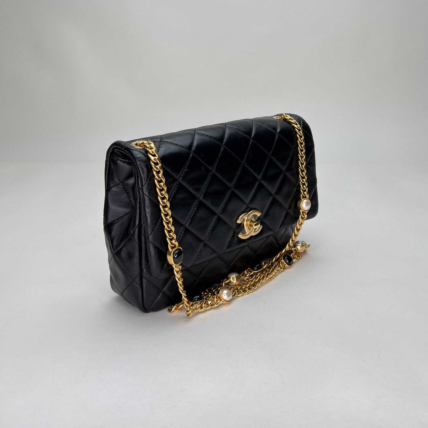 CC Flap Small Black Crossbody Bag in Lambskin, Gold hardware