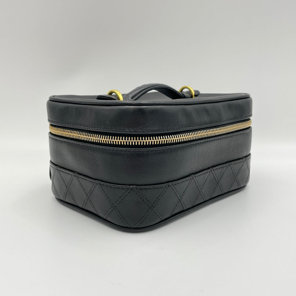 Quilted Vintage Black Vanity Bag in Lambskin, Gold hardware