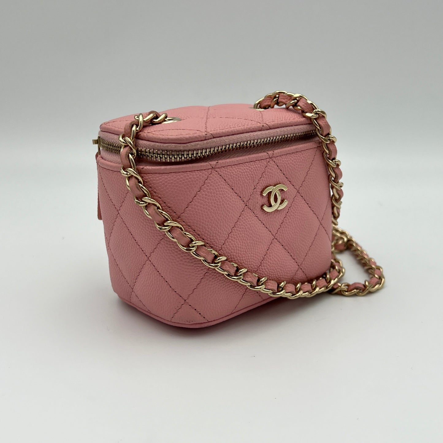 Mini Vanity Pink Crossbody Bag in Caviar Leather, Gold hardware