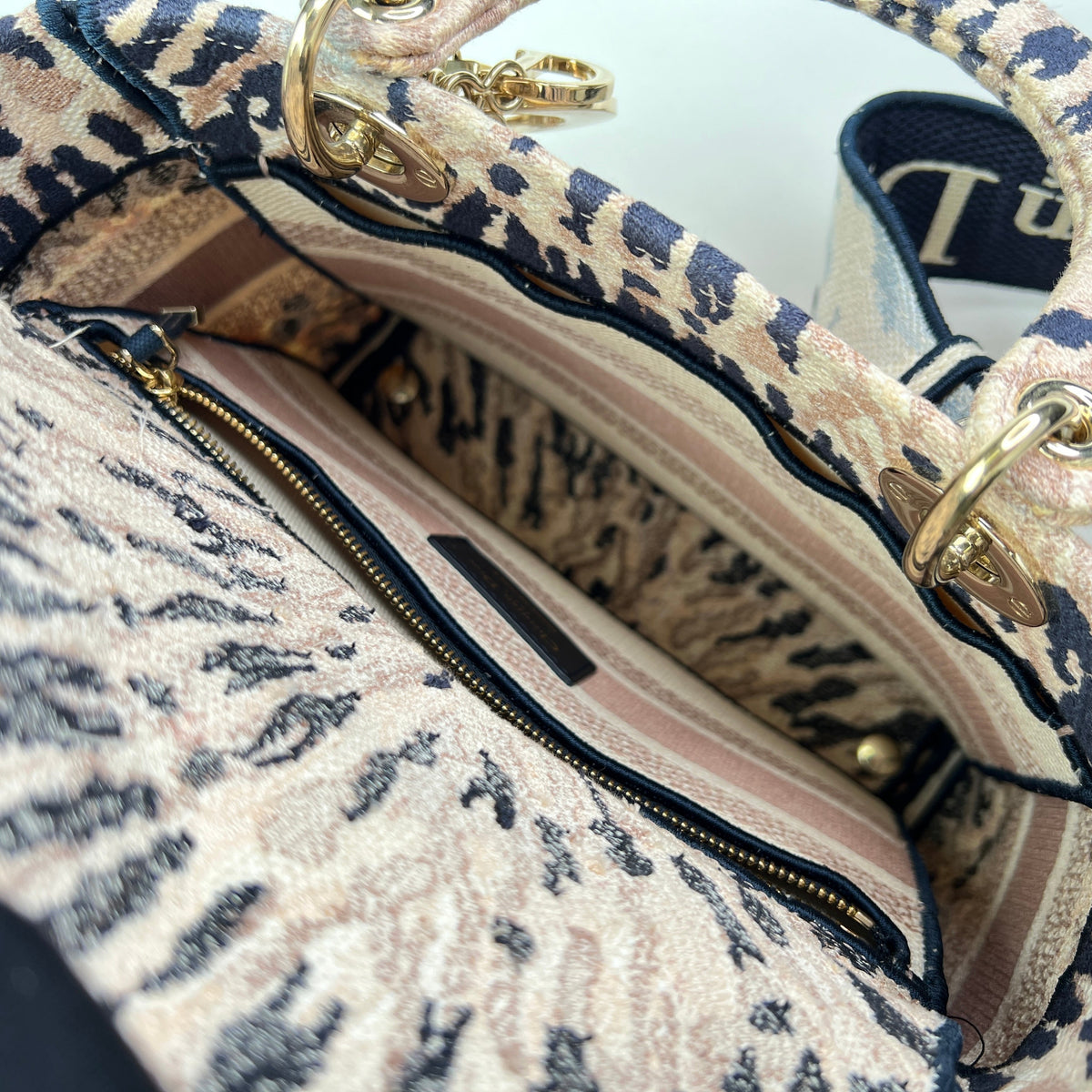 Lady D-lite Medium Multi-colour Top Handle Bag in Canvas, Light Gold hardware