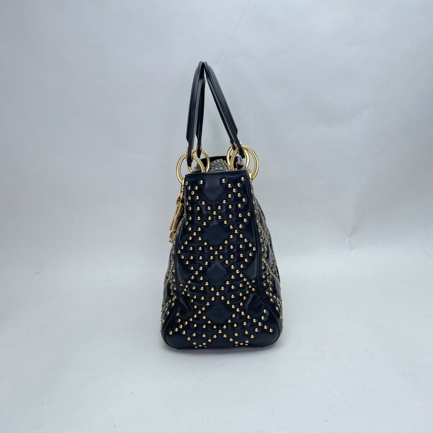Lady Dior Medium Black Top Handle Bag in Lambskin, Gold hardware